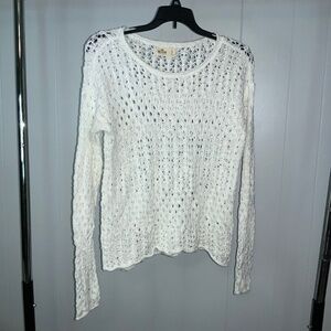 Hollister off white cotton blend openwork crochet knit sweater Sz S oversized